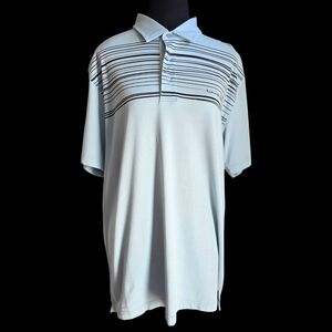 Travis Mathew Sky Blue Striped Polo Shirt With Monogram Size XL
